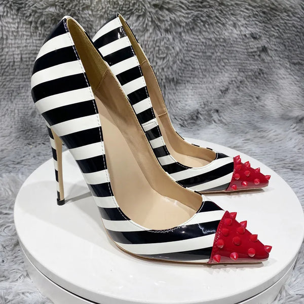 High heel striped heels with studs for women