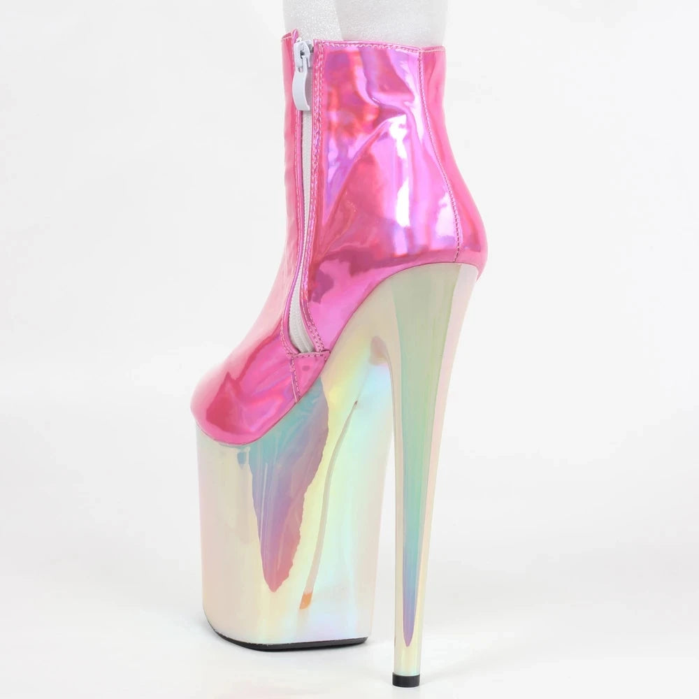 20CM Extreme High Heel Boots Platform Round-toe Holographic Color  Ankle Boots