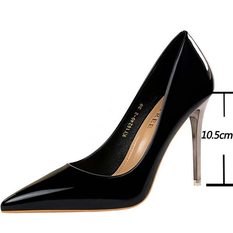 Woman Pumps Patent Leather High Heels Stiletto Black Women Heels 10.5 Cm Party Shoes