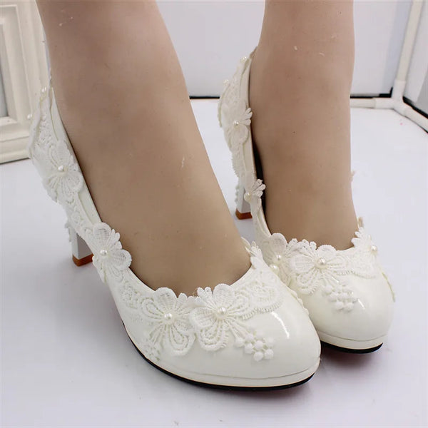 Fashion high heel PU single lace wedding shoes waterproof platform women's shoes