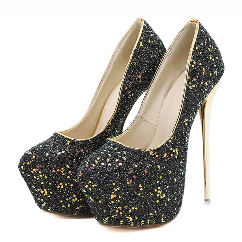 Fashion Bling Sequined Cloth  Women Pumps Extrem Sexy High Heels Platform