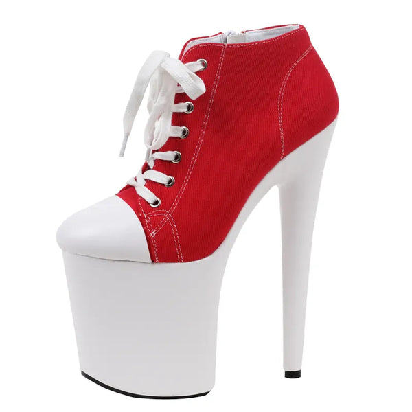 20CM Super High Heels Platfrom Canvas PU Mix Color Sexy Women  High-Heel Shoes