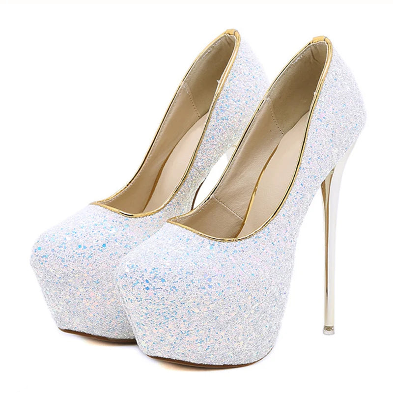 Fashion Bling Sequined Cloth  Women Pumps Extrem Sexy High Heels Platform