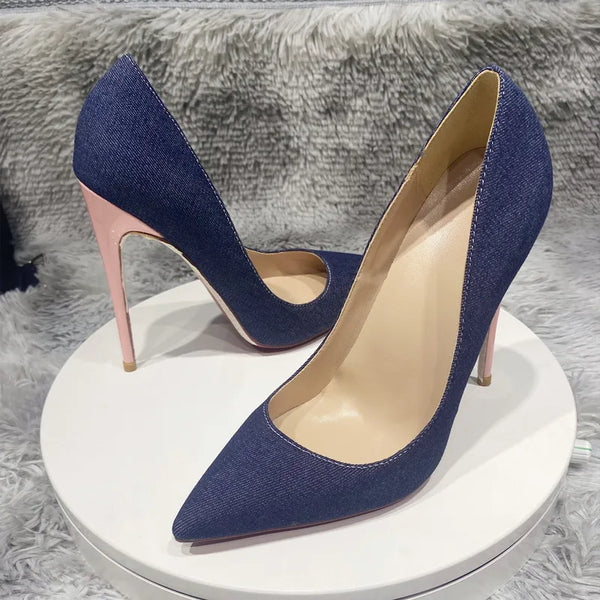 sexy fabric  Denim color matching high heels