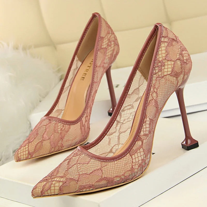 Lace Hollow Woman Pumps Stiletto Heels  High Heels Nightclub Party Shoes