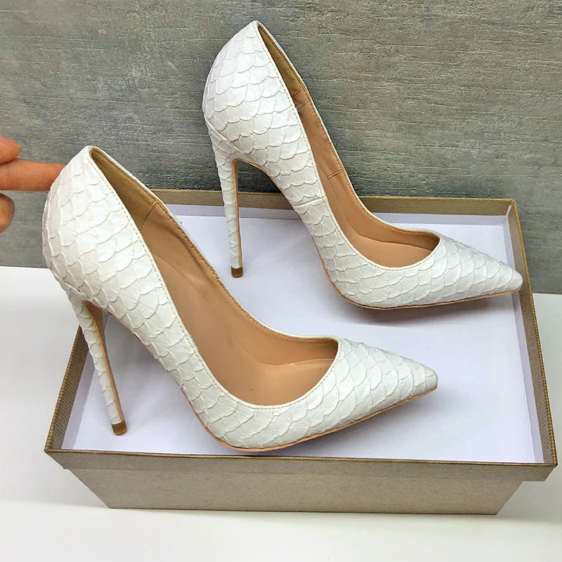 White Crocodile-Effect Women Sexy Pattern Stiletto High Heels