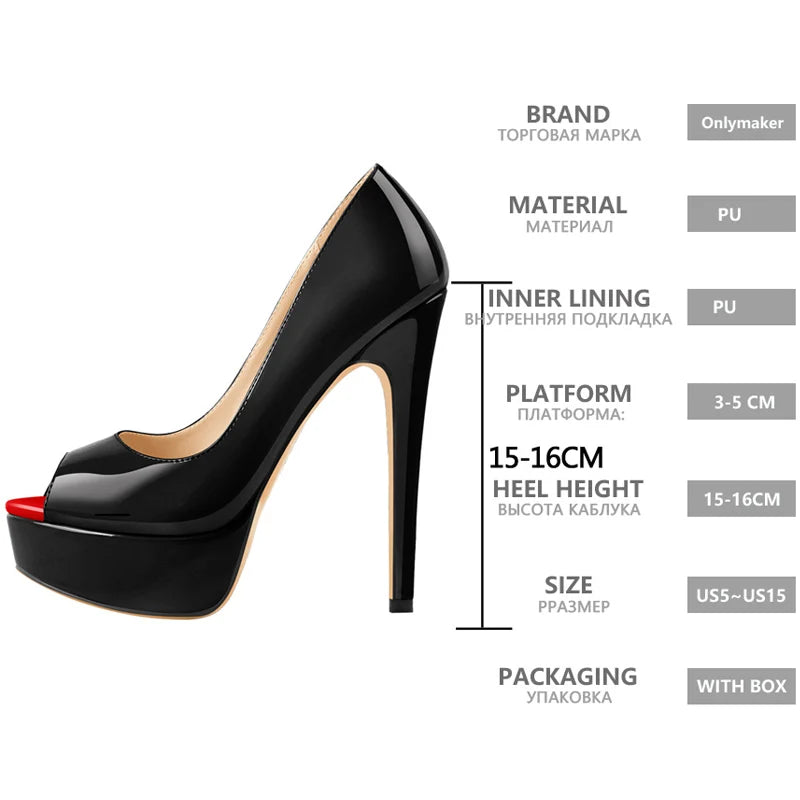 Women Peep Toe Pumps Platform Fashion Spike Pumps Extremely High Heel