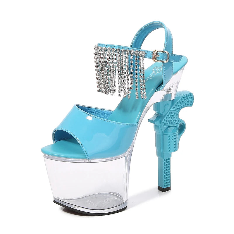 Rhinestone Tassel Shoes Woman Wedding Stiletto Buckle Sandals 18cm