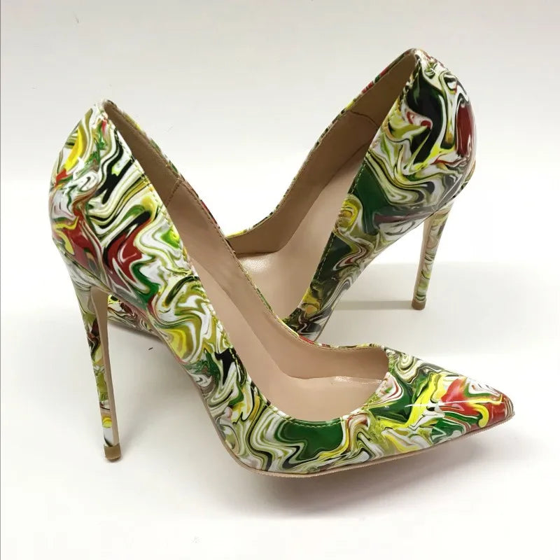 Graffiti high heels 12cm Women's pointed high heels wedding shoes