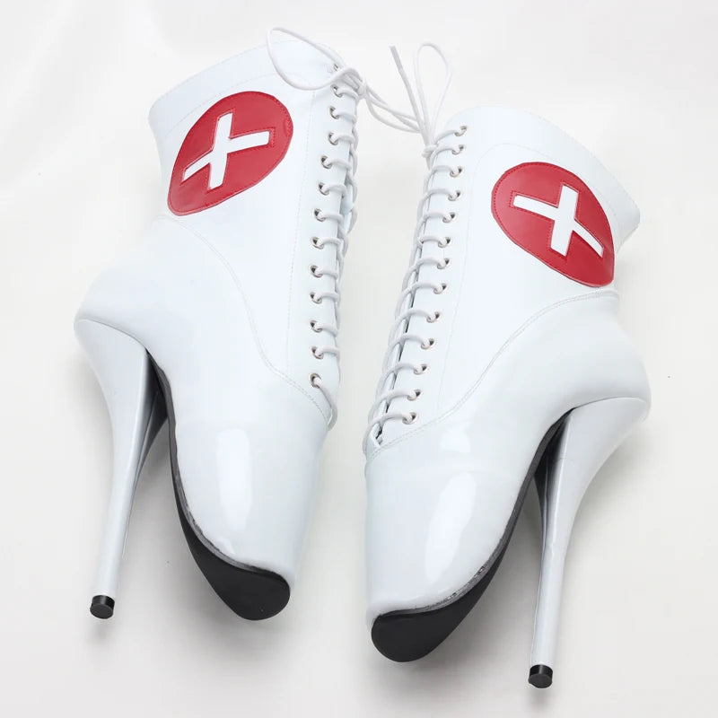 Women Ankle Boots 18CM Super High Heel Stiletto Nurse Cosplay Sexy  Shoes