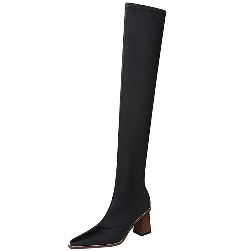 Lycra Sexy Over-the-knee Boots Women Stretch Boots Pointed Toe High-heel Boots