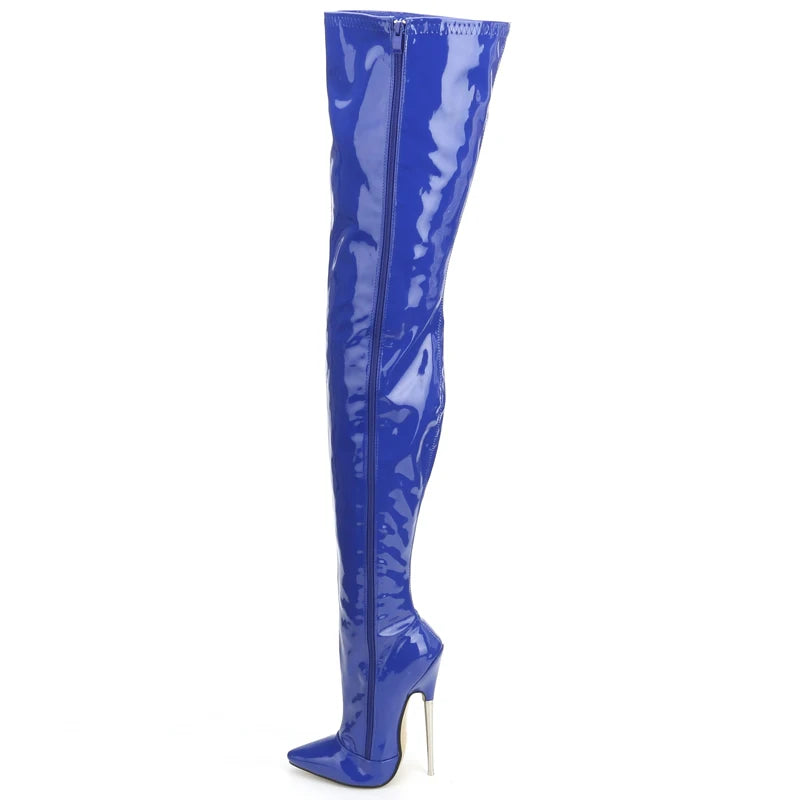 Women Over-the-knee Boots 18CM Super High Heel Pointed toe PU Leather Metal Heels