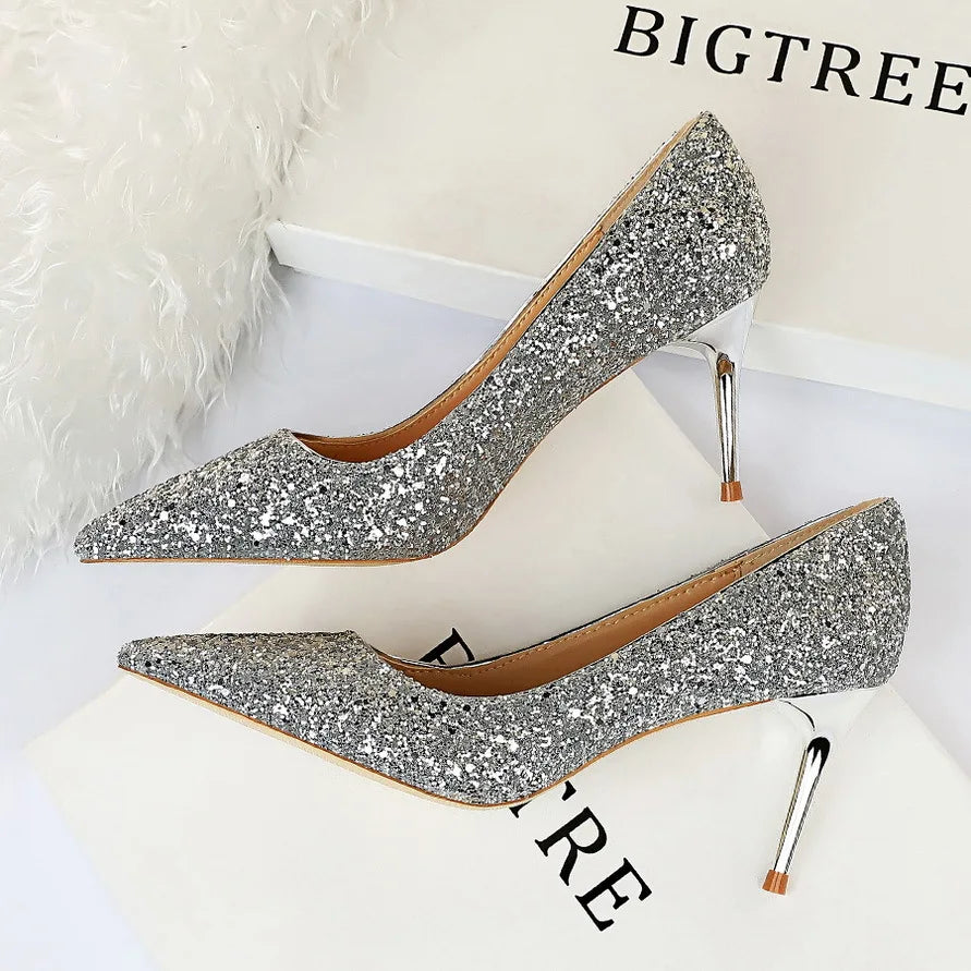 Shoes Stiletto Party Dress Fashion Sexy Sequins Women Heel Height