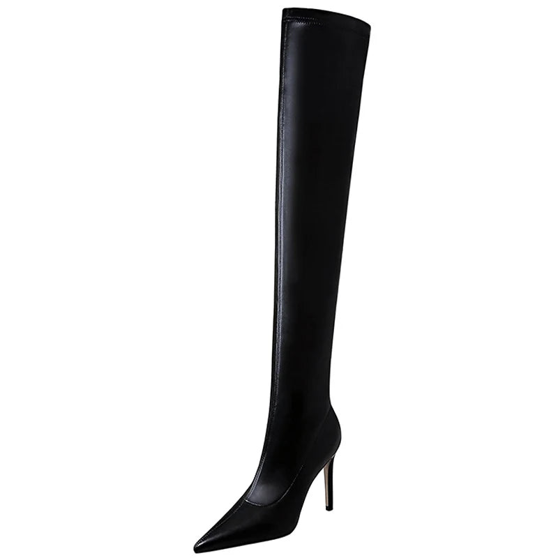 Stiletto Sexy Over-the-Knee Boots Black Leather Boots Sexy Thin High Heel Boots