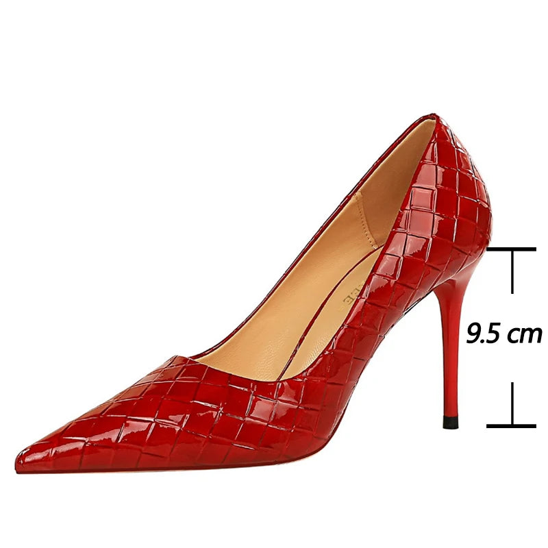 Woven Pattern Woman Pumps Patent Leather Pumps Shoes Women High Heels