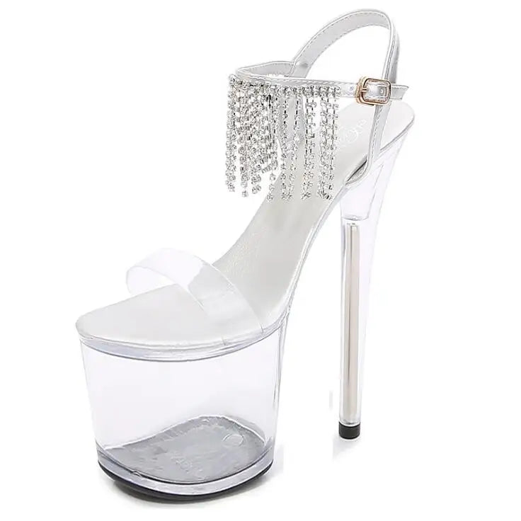 20cm Thin Heels PVC Sandals female transparent crystal platform bridal shoes women