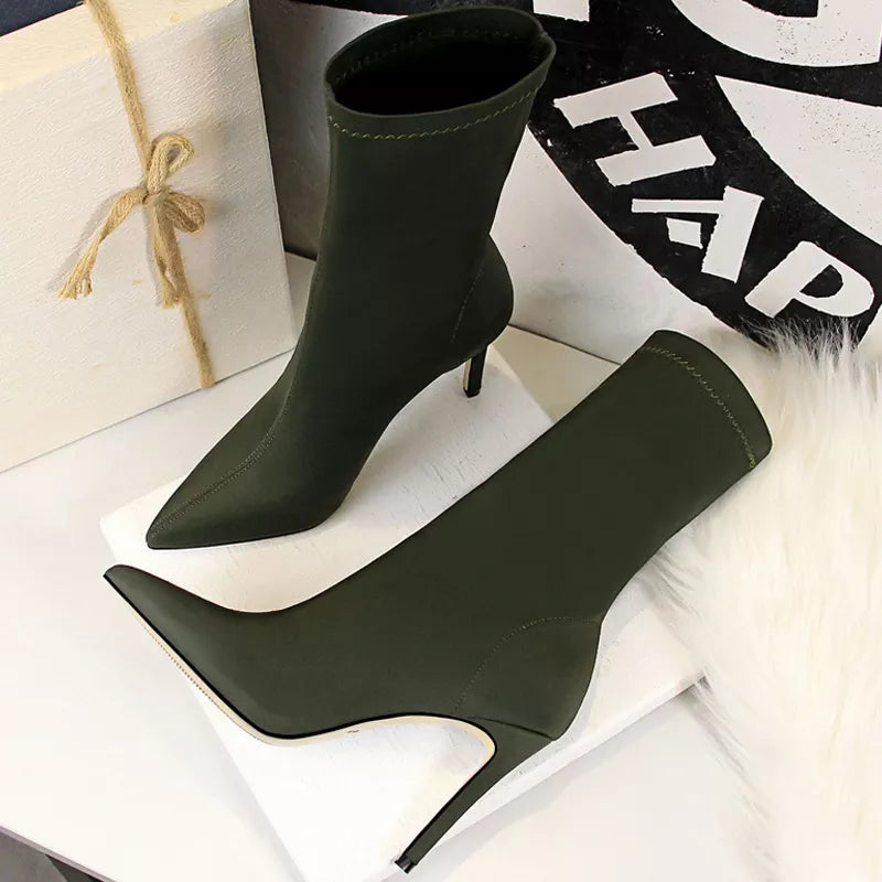 Women Boots Fashion Ankle Boots Pointed Toe Stretch Boots Autumn Stiletto Socks Boots High Heels