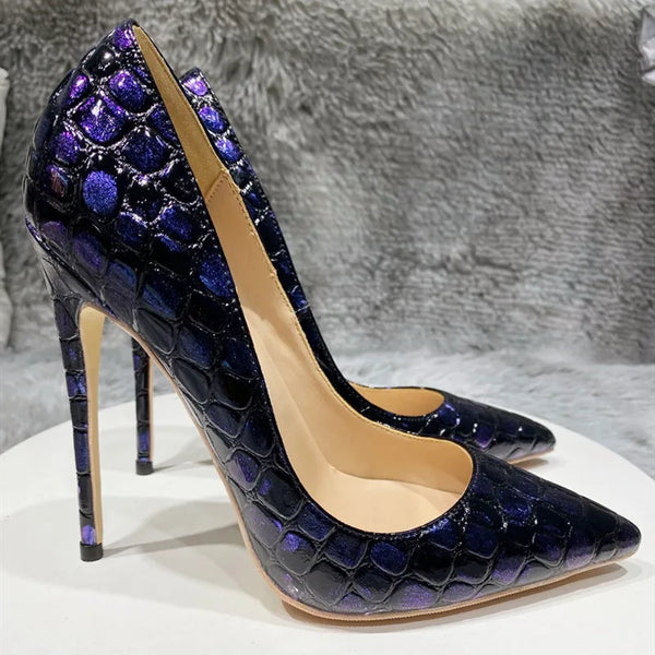 10cm embossed high casual high heels Party casual  Navy Women's