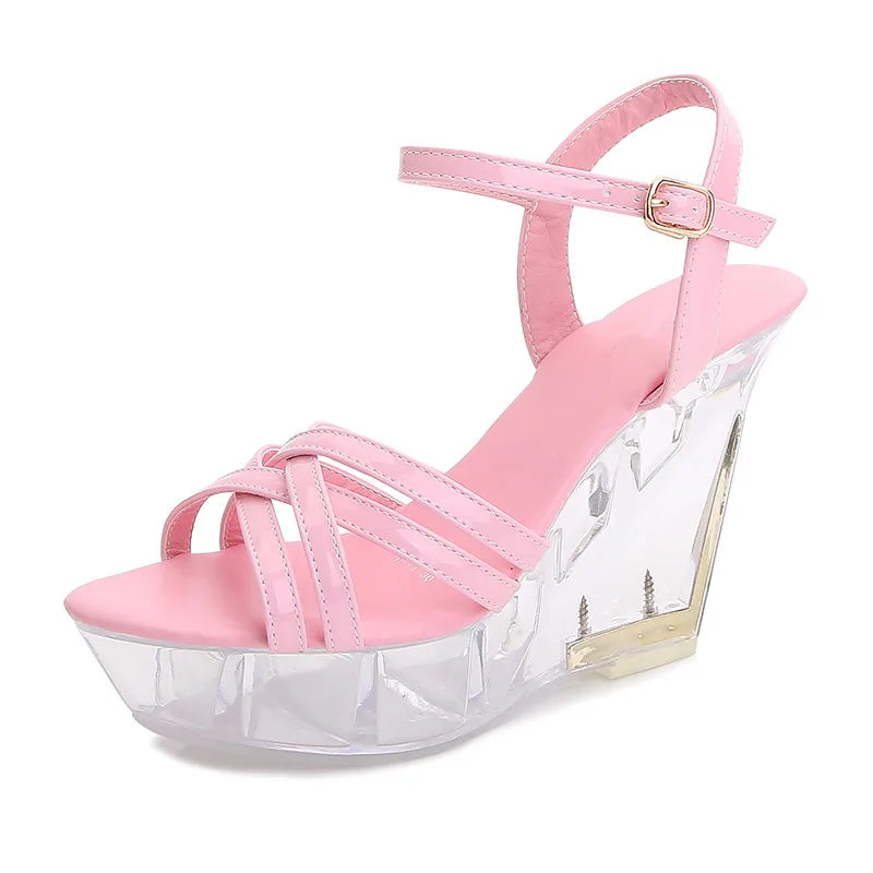 Female Dress sandals sexy shoes woman crystal transparent platform pumps 10cm