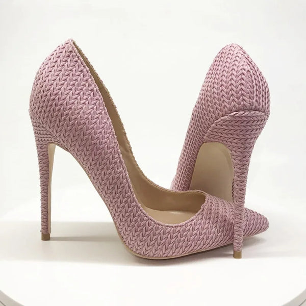 Pink Knitted high heels 12cm women's high heels