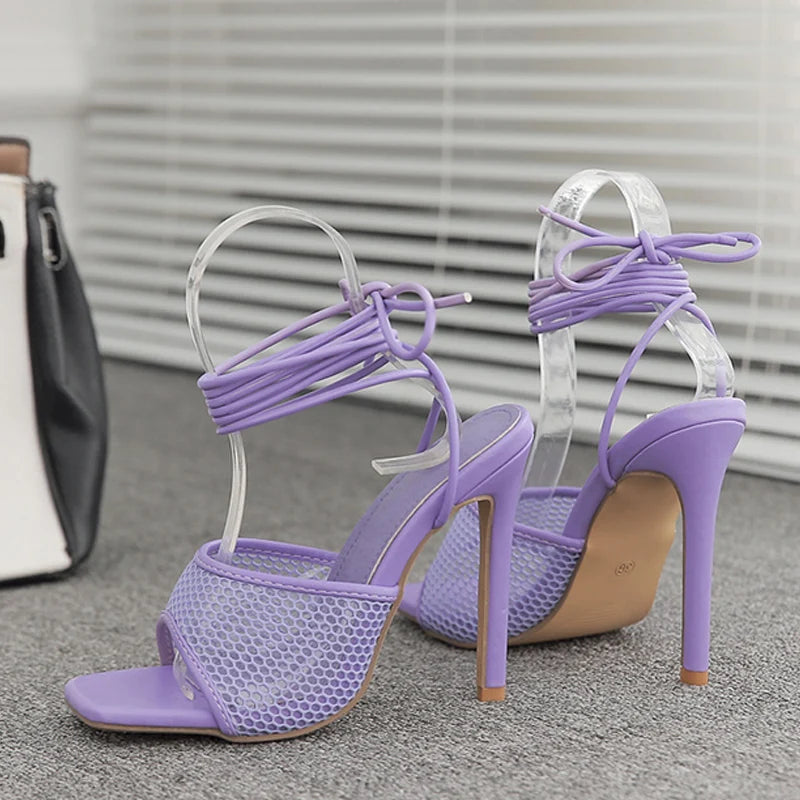 Summer  Sexy Purple Orange Mesh Women Sandals