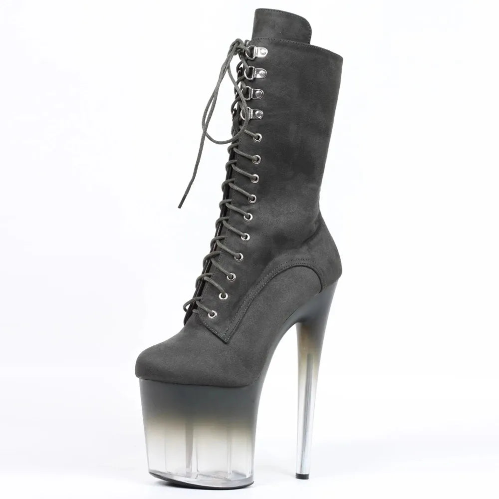 Women Ankle Boots Transparent 20CM High Heel Platform Flannel Ladies Pole Dancer Stripper Shoes