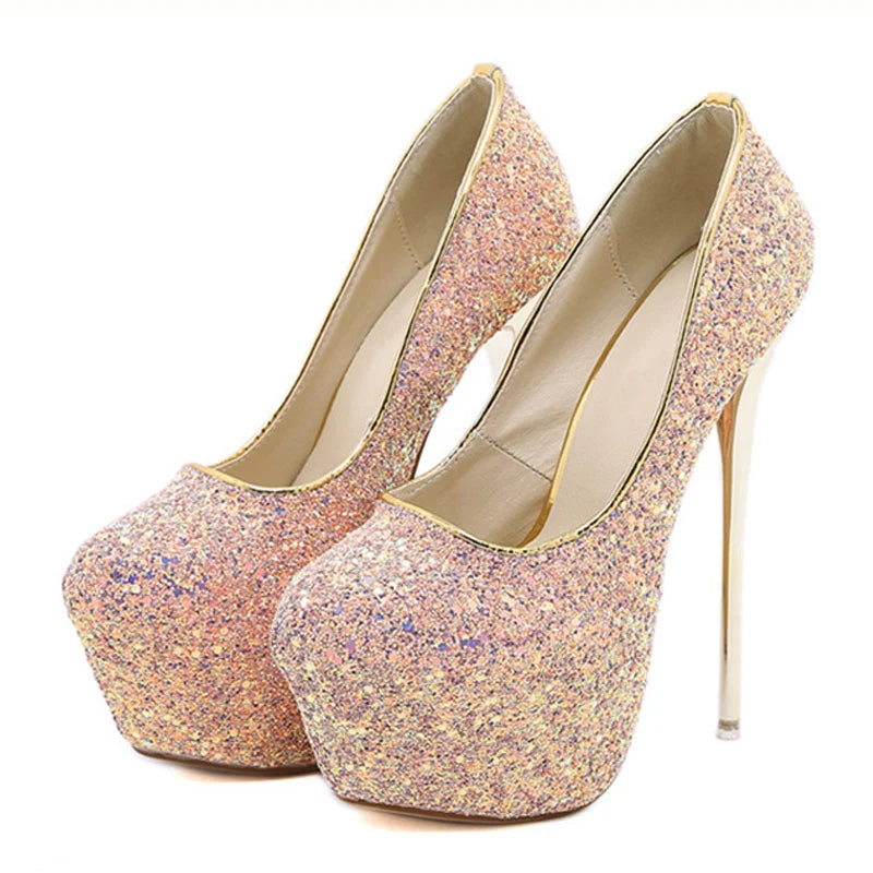 Fashion Bling Sequined Cloth  Women Pumps Extrem Sexy High Heels Platform