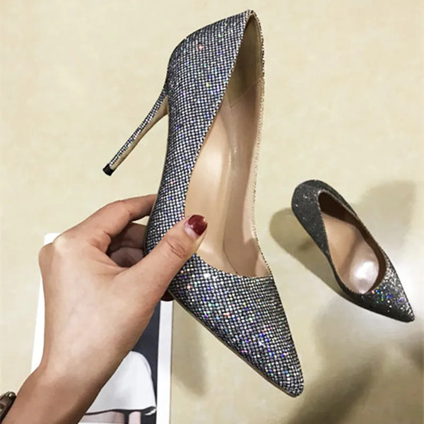 12cm Plaid Shiny Sequins Women High Heels