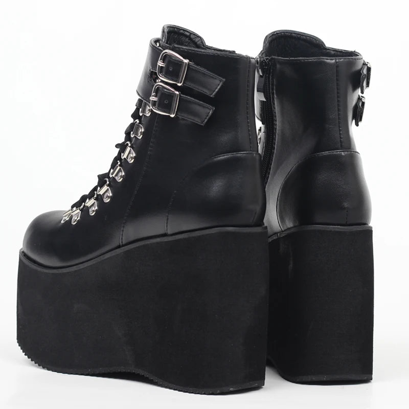 Women Ankle Boots 11CM High Wedge Heel Thick Platform Japanese style Shoes
