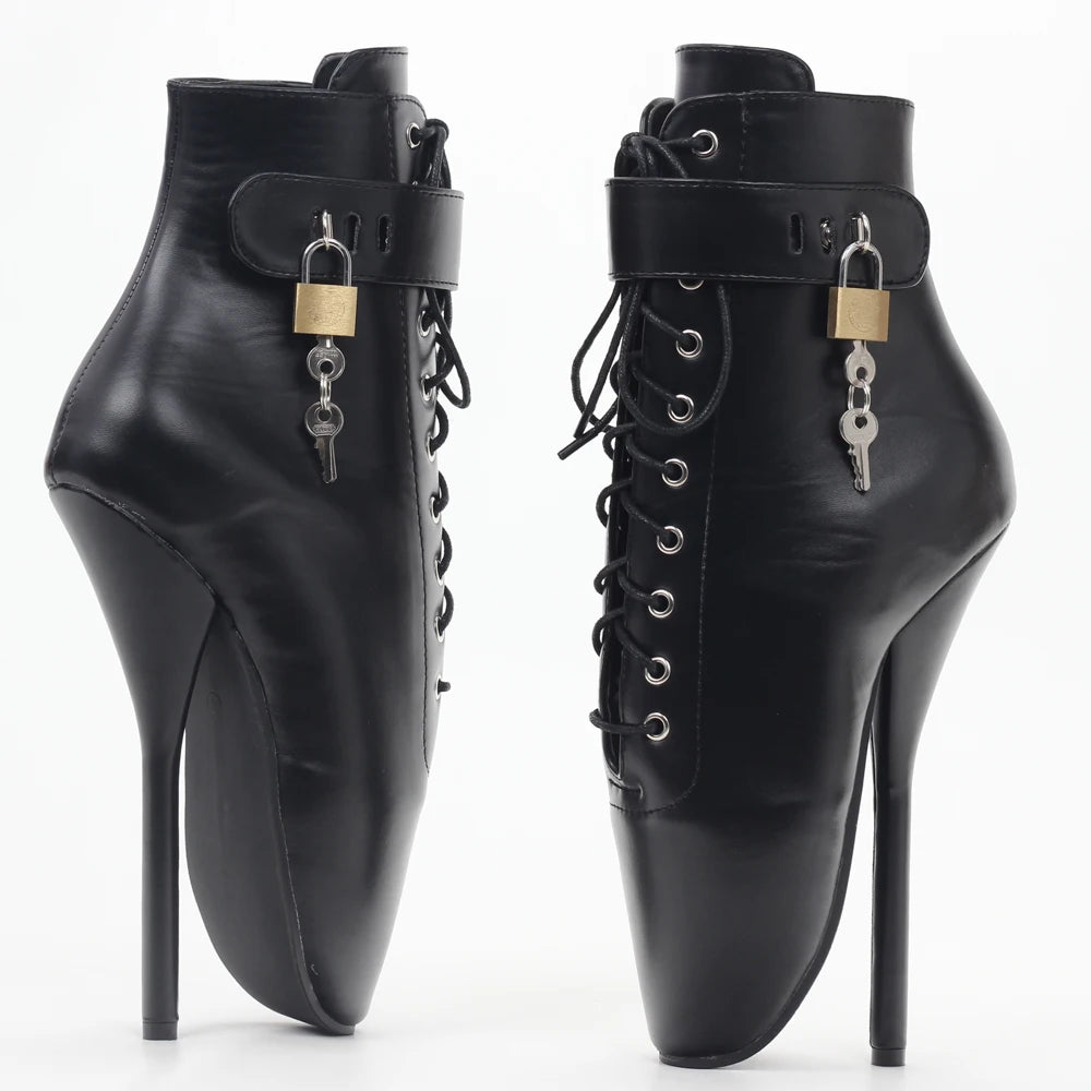 New Style Lockable Ballet Boots 18CM High Heel Pointed Toe Sexy Fetish Shoes