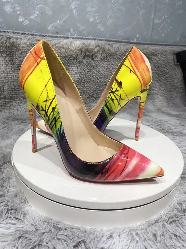 12cm Classic Yellow graffiti  high heels