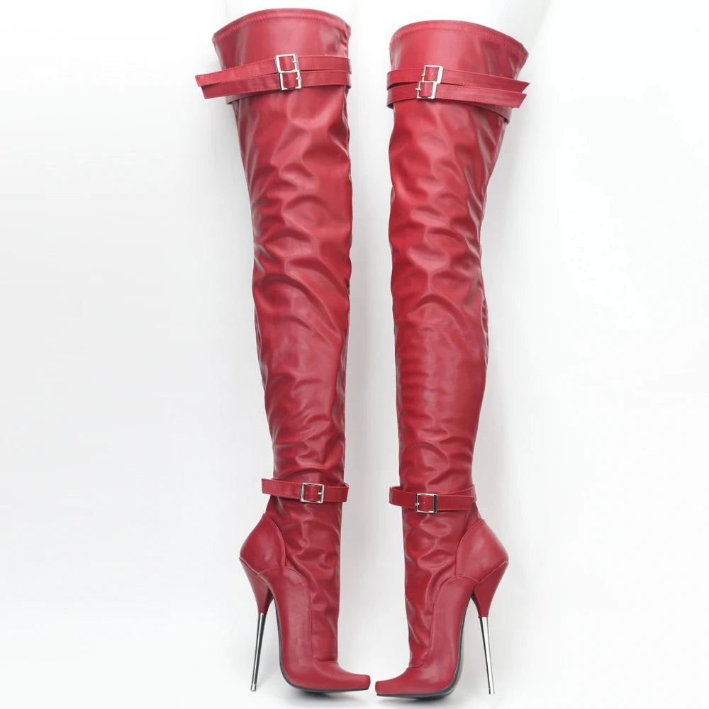 7" Super High Heel Pointed toe ZIP Buckle Straps Sexy Ballet Style Thigh Long Boots