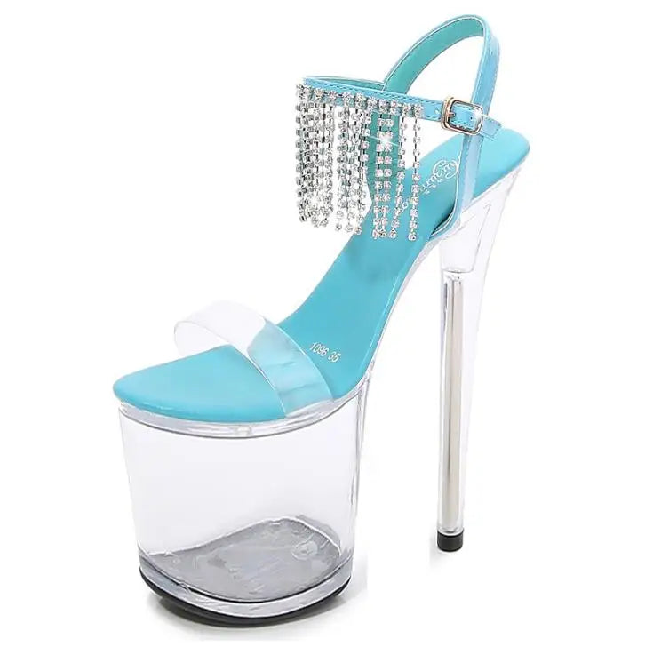 20cm Thin Heels PVC Sandals female transparent crystal platform bridal shoes women