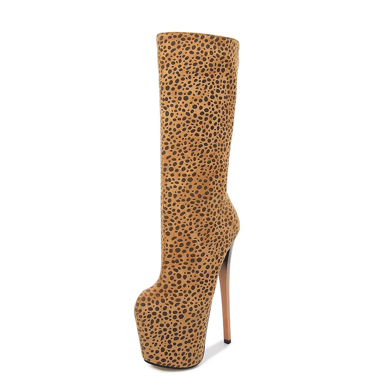 Gladiator Leopard shoes woman 19cm thin heels Knee High Boots