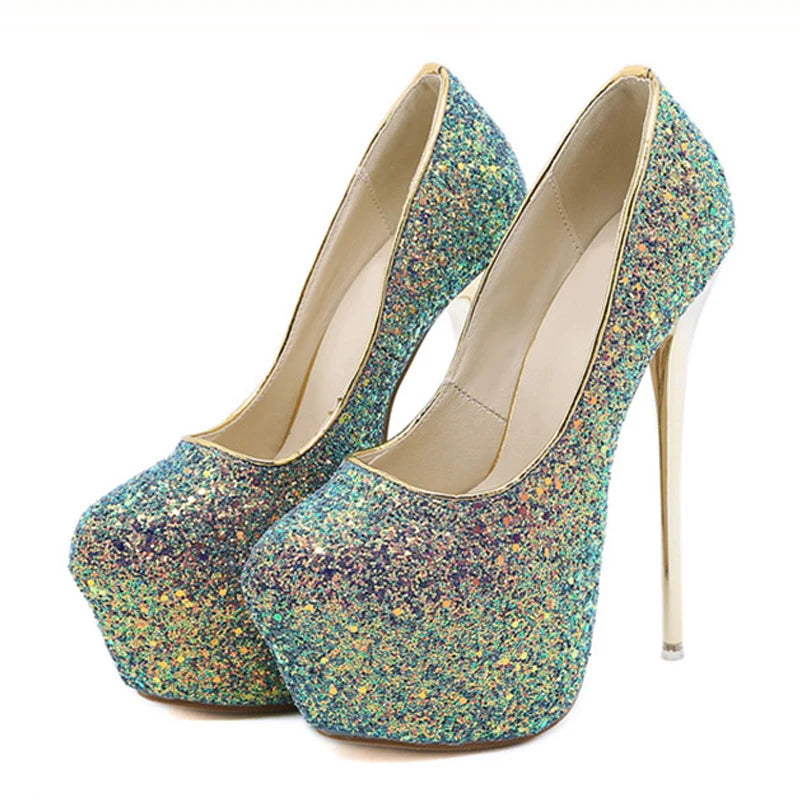 Fashion Bling Sequined Cloth  Women Pumps Extrem Sexy High Heels Platform