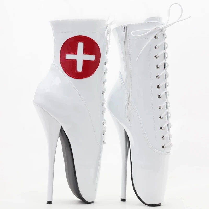 Women Ankle Boots 18CM Super High Heel Stiletto Nurse Cosplay Sexy  Shoes