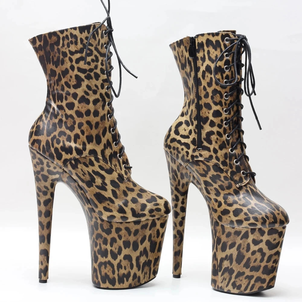 Leopard Print Ankle Boots 20CM Super High Heel