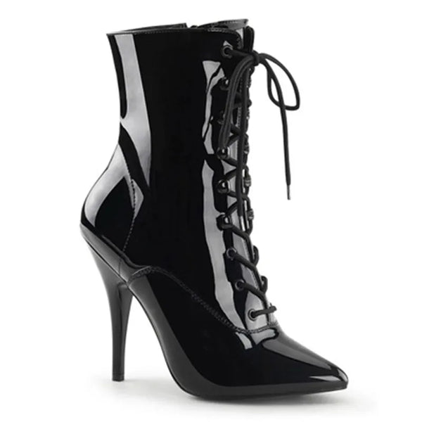 12cm high-heeled shoes with narrow heels, matte black ankle boots