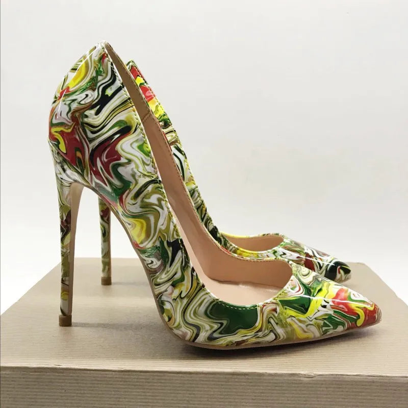 Graffiti high heels 12cm Women's pointed high heels wedding shoes