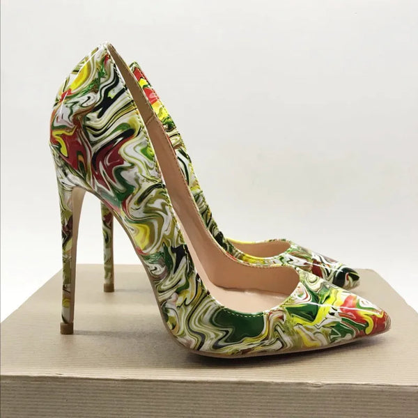 Graffiti high heels 12cm Women's pointed high heels wedding shoes