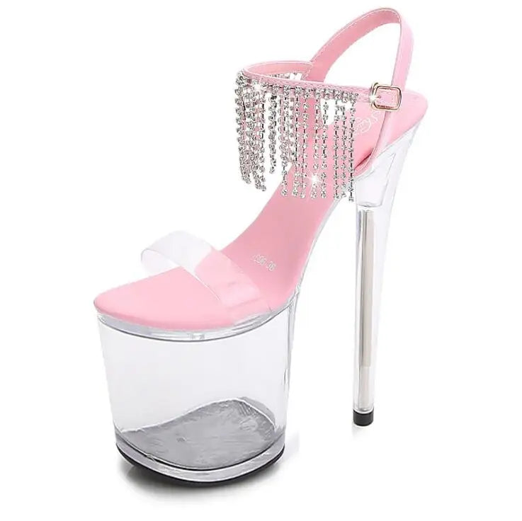 20cm Thin Heels PVC Sandals female transparent crystal platform bridal shoes women