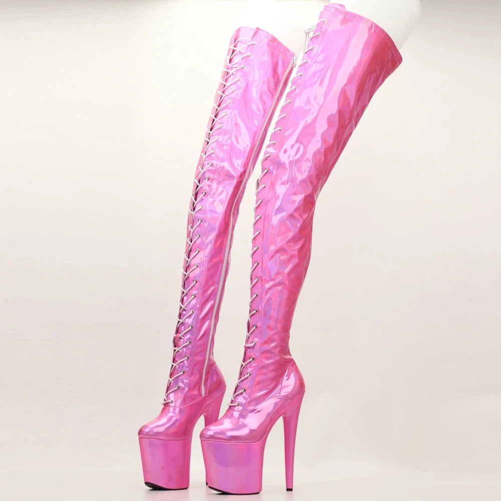 20CM Super High Heel Cross-tied Full Side Zip Over-the-Knee Crotch Long Boots