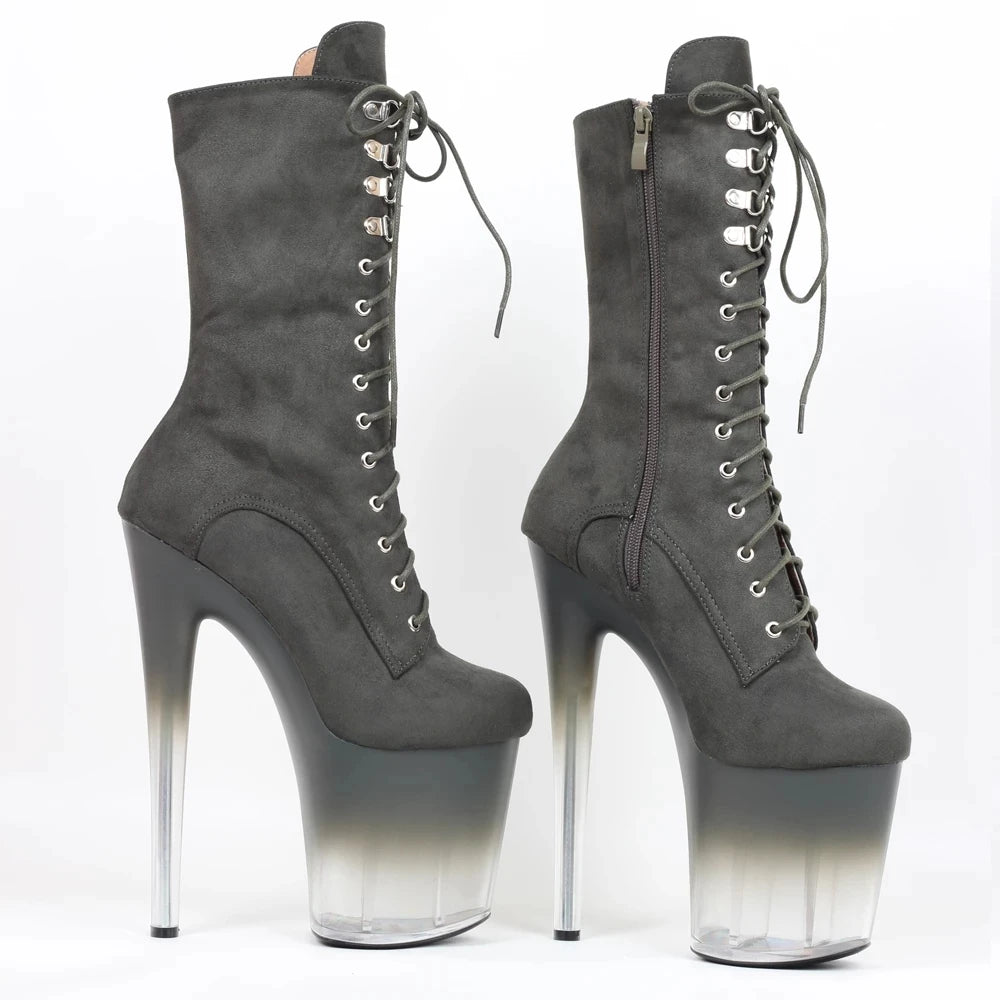 Women Ankle Boots Transparent  20CM High Heel Platform Flannel Ladies Pole Dancer Stripper Shoes