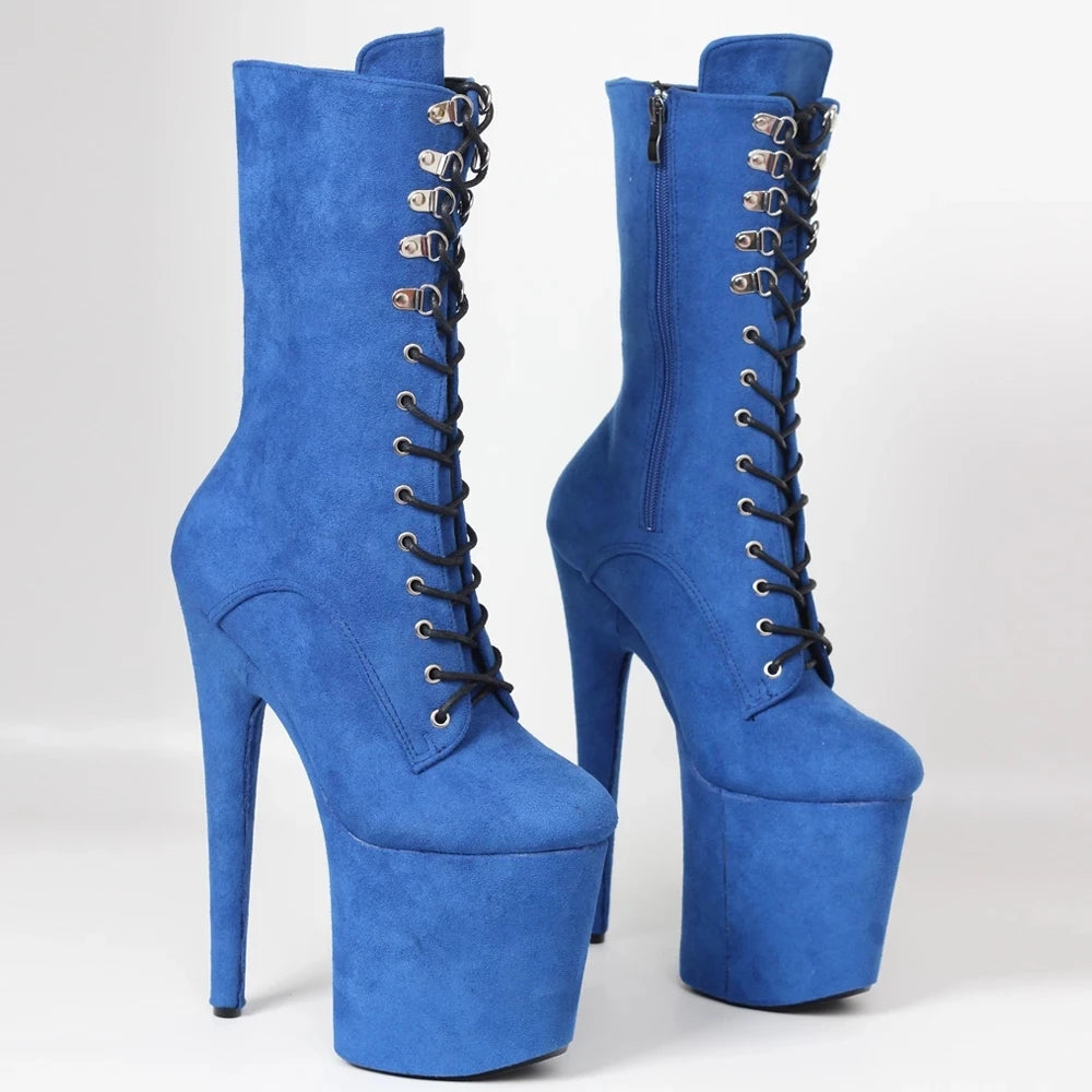 Pole Dance Boots 20cm High Spike Heel Platform Lace-up Sexy Women Ankle Boots