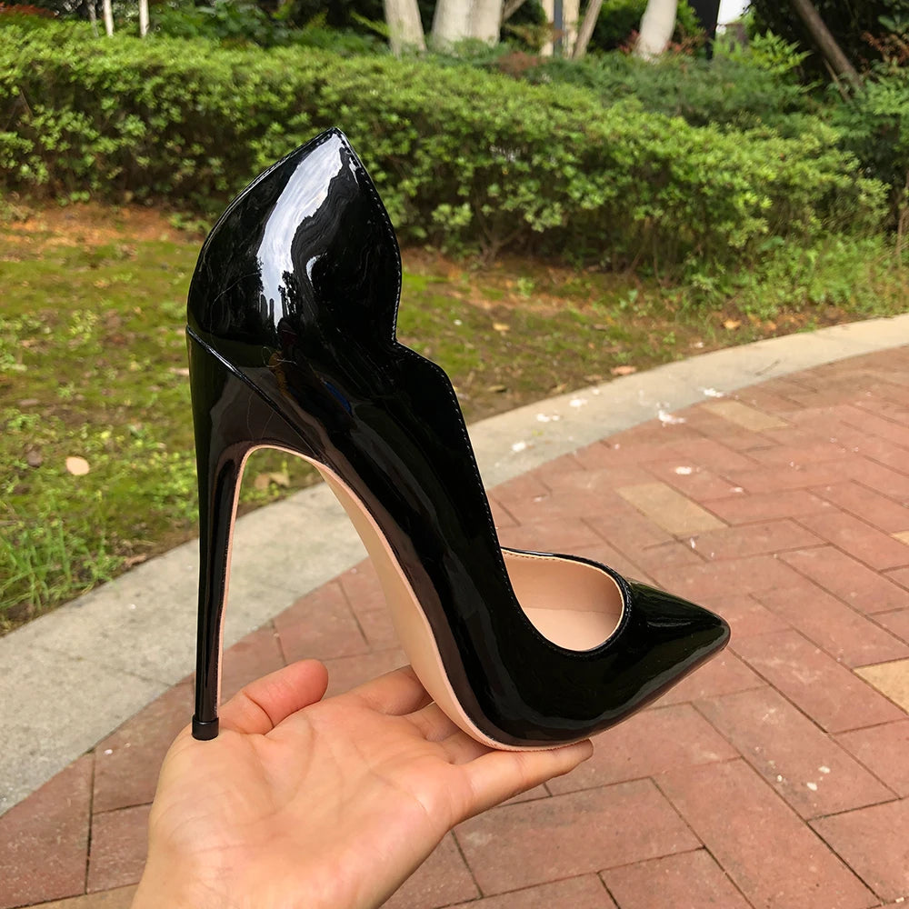 Curl Cut Women Solid Black Patent Pointy Toe High Heel Shoes