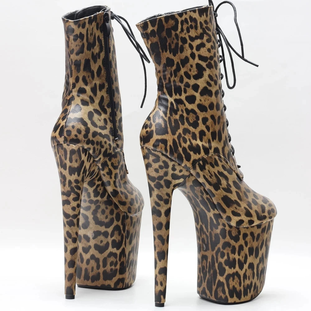 Leopard Print Ankle Boots 20CM Super High Heel