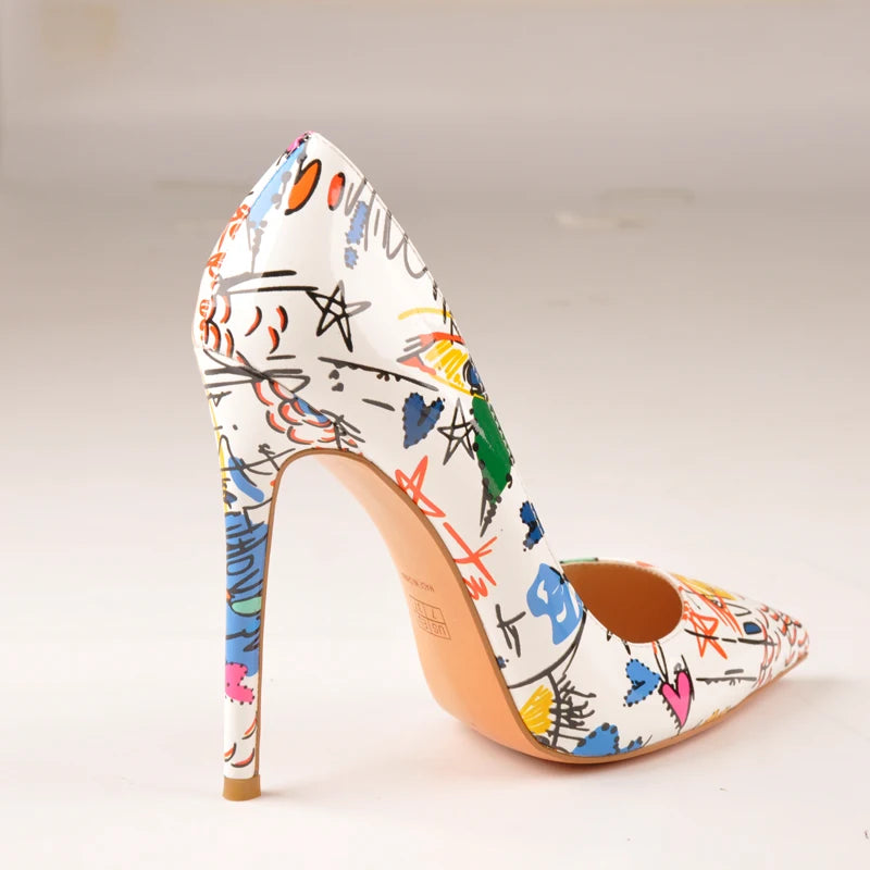 Women Graffiti Colorful Sexy Stiletto 12cm High Heels Wedding Party Women Shoes