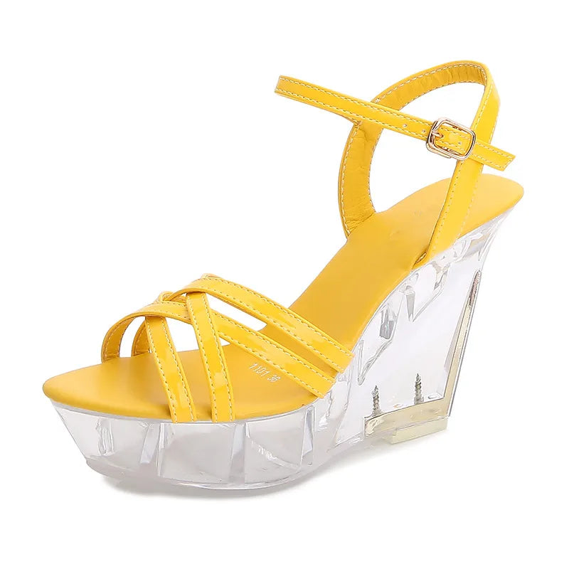 Female Dress sandals sexy shoes woman crystal transparent platform pumps 10cm