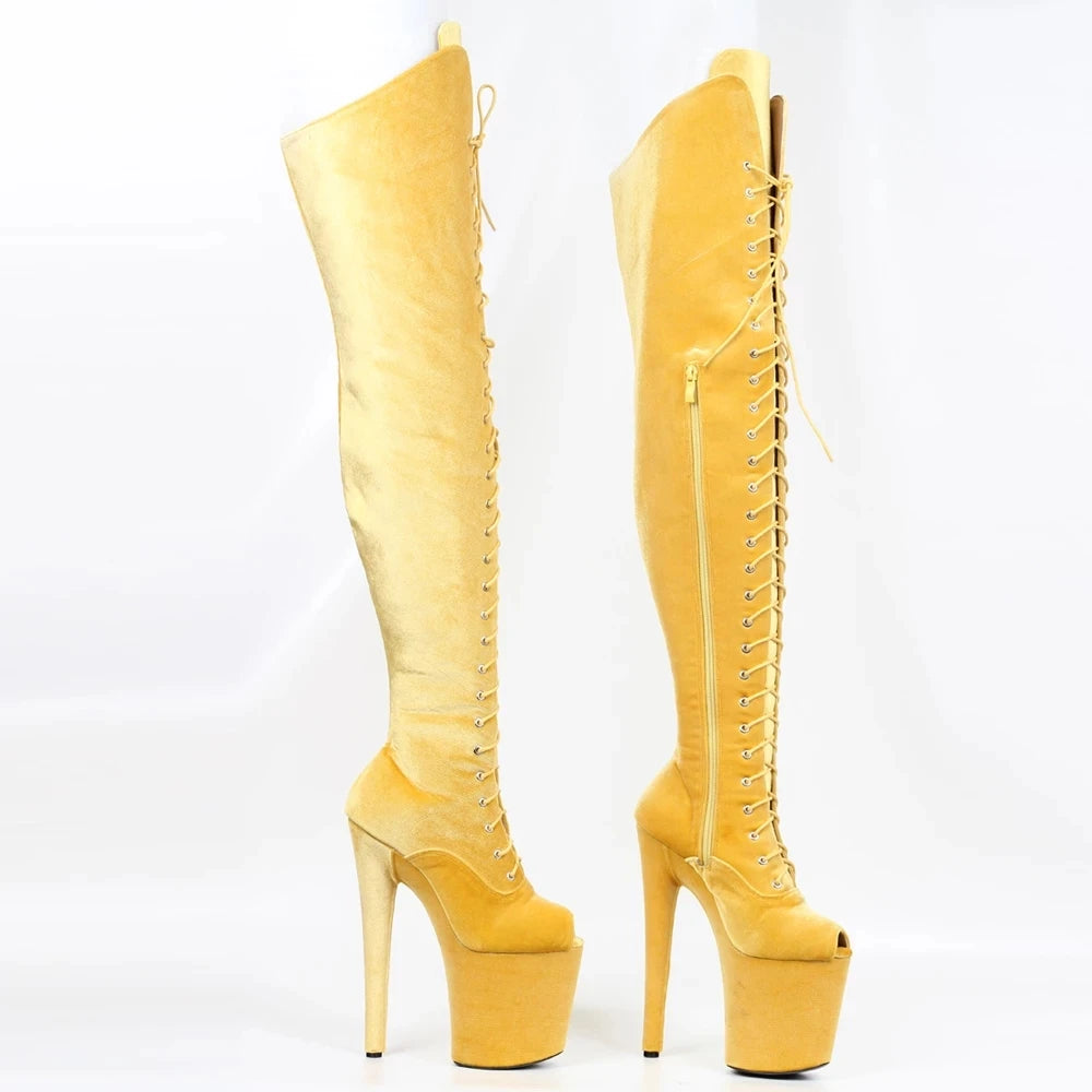 20CM Super High Heel Boots Peep-toe Lace-up Zip Flannel Over-the-knee Thigh Long Boots