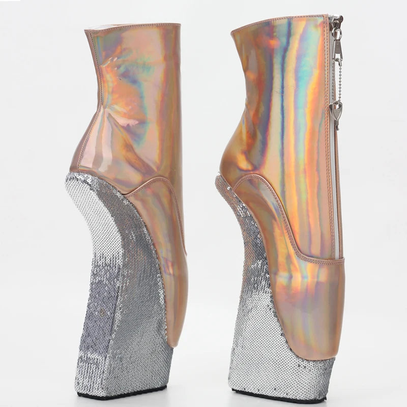 Ankle Ballet Boots 22CM Super High Heel Platform Holographic Lockable Zip Exotic Heels C